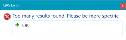 QAS Error message too many results